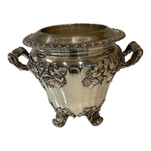 Antique Silverplated Sheffield Champagne Bucket With Two Handles and Elaborate Decoration