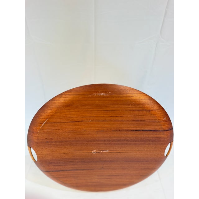 Wood Vintage Danish Modern Round Teak Serving Tray With Cutout Handles, Marked Fh Denmark For Sale - Image 7 of 13
