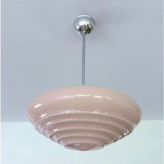 Art Deco Pendant Light in Pink Glass, 1930s For Sale - Image 4 of 13