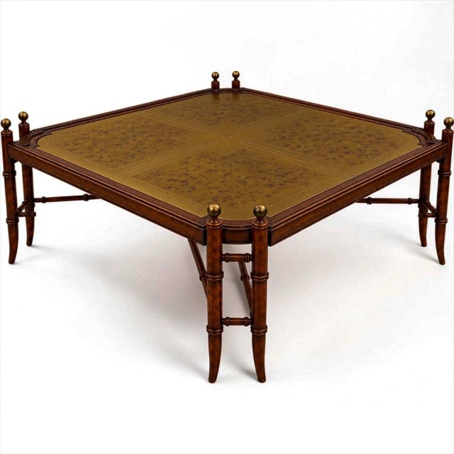 Chippendale Chinese Chippendale Style Faux Bamboo Brass Tray Form Square Coffee Table For Sale - Image 3 of 5