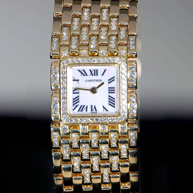 Metal Cartier Panthère Ruban Wg3009ta Factory Diamond 18k Gold Full Set Watch For Sale - Image 7 of 18