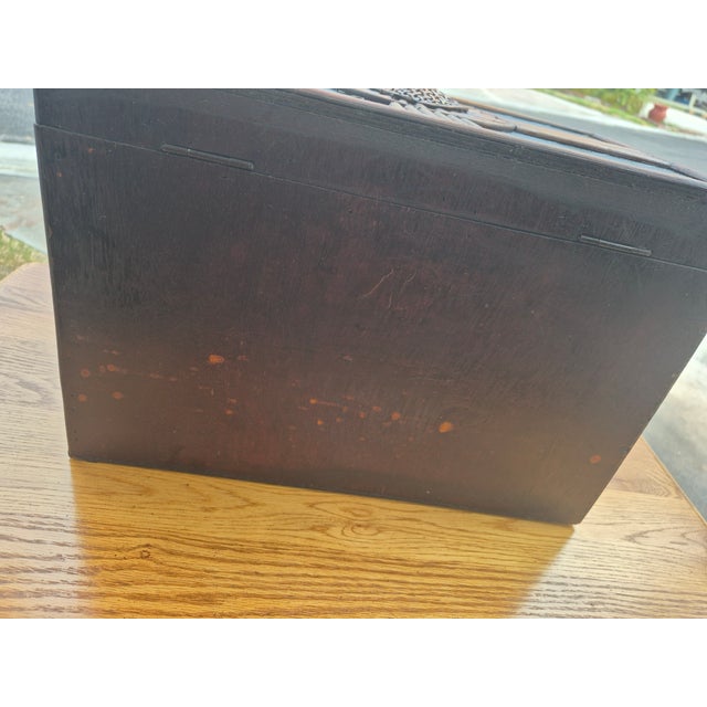Mid 20th Century Mid 20th Century Bohemian Woven Bamboo and Rattan Decorative Storage Chest With Sunburst Motif For Sale - Image 5 of 11