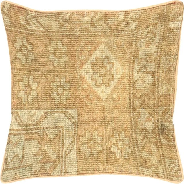 1960s Turkish Oushak Pillow. Hand sewn with fragments of Turkish handmade Oushak wool carpets. Fiber fill. 522169