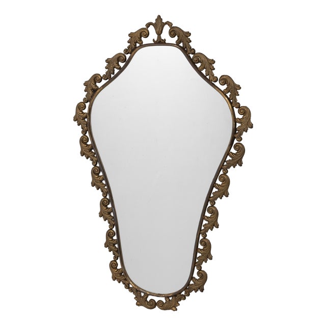 Brass Framed Mirror, 1950s For Sale