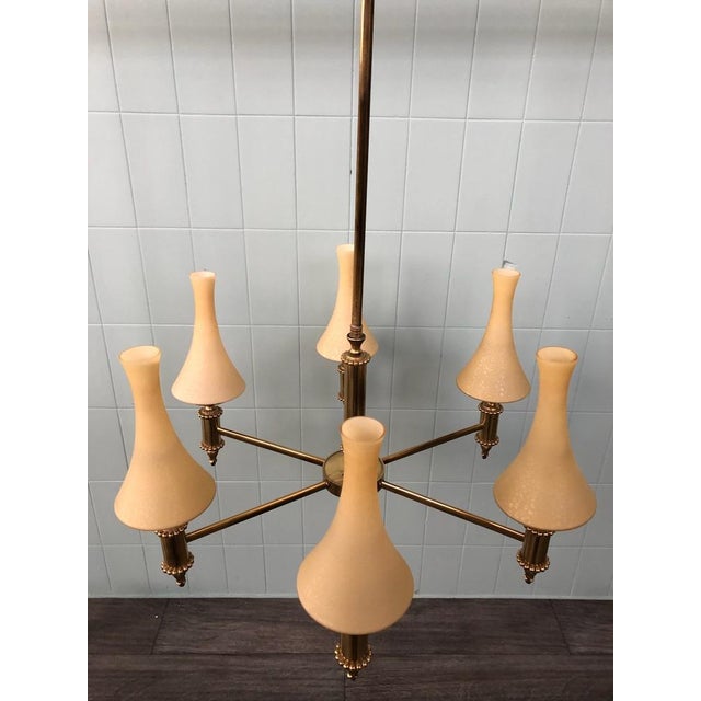 Vintage Chandelier in Brass and Chained Glass Lampshade, 1950s For Sale - Image 10 of 18