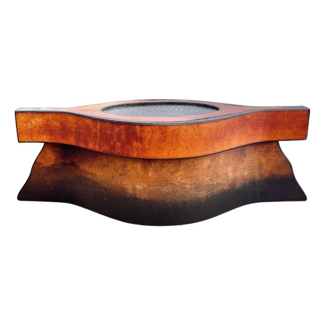 Vintage Leather Craftsman Lidded Container For Sale