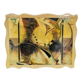 Daniel Kime Cosmic Green Abstract Art Painting With Unique Wavy Frame For Sale