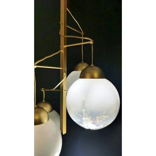 Satin-Finished Brass and Murano Glass Chandelier attributed to Mazzega, 1965 For Sale - Image 10 of 13