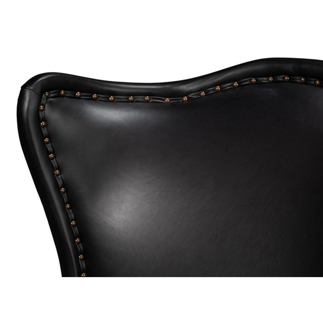 Black High Back Leather Wing Chair For Sale - Image 9 of 10