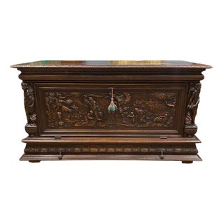 Italian Renaissance Carved Walnut Buffet Trunk, 1830s For Sale