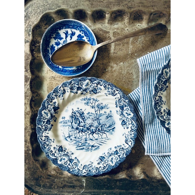 Vintage Johnson Brothers Coaching Scenes Blue Bread Plates – Set of 3 For Sale - Image 11 of 11