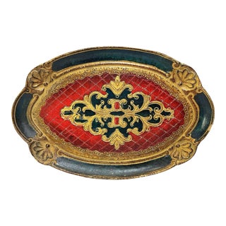 1970s Hand-Painted Italian Florentine Wood Tray For Sale