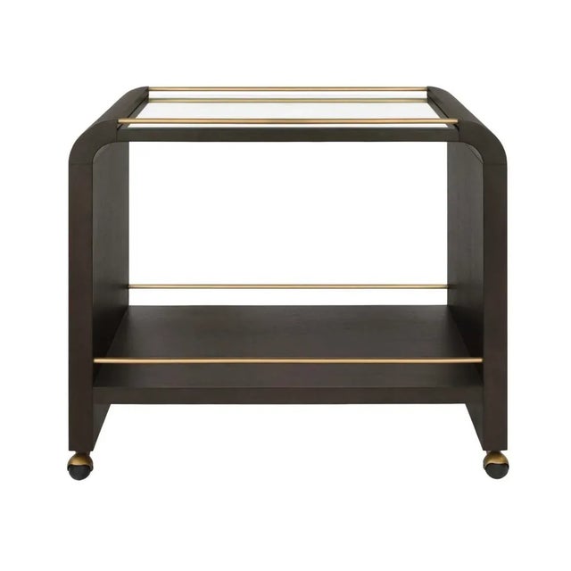 Matthew Izzo Home Myer Espresso and Brass Oak Wood Bar Cart For Sale - Image 4 of 6