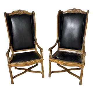 Vintage Spanish Revival Leather Wingback Chairs For Sale