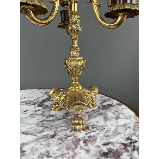 Gold 20th Century Three-Light Bronze Candelabra, Set of 2 For Sale - Image 8 of 11