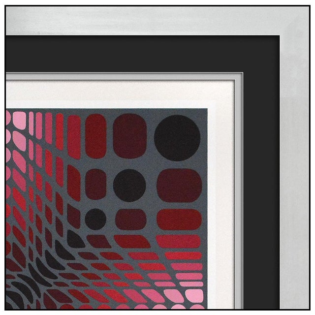 Late 20th Century Boulonss Geometric Abstract Red Silkscreen Victor Vasarely For Sale In Minneapolis - Image 6 of 6