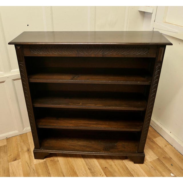 Wood Vintage Open Bookcase in Carved Oak, 1940 For Sale - Image 7 of 7