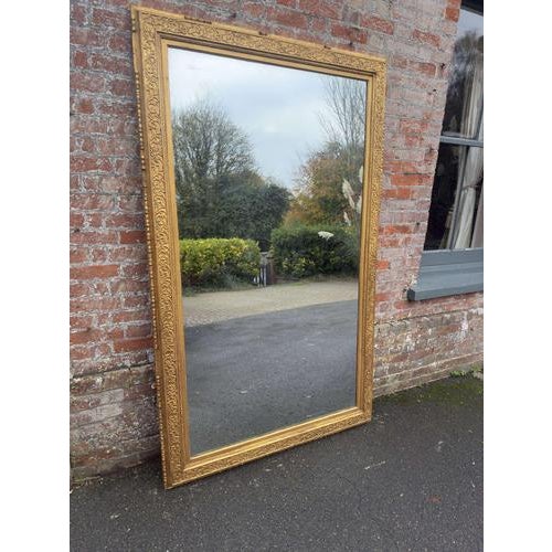 Glass Large Antique English Carved and Gesso Gilt Wood Mirror, 19th Century For Sale - Image 7 of 7