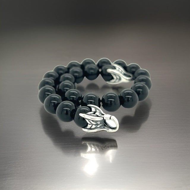 1990s David Yurman Authentic Estate Onyx Spiritual Beads Bracelet 8 Sterling Silver For Sale In New York - Image 6 of 9