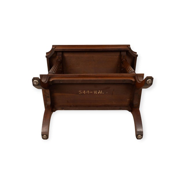Brown Vintage Neoclassical Walnut Side Table W/ Reeded Columns & Lower Shelf 25x13.5x22 For Sale - Image 8 of 11