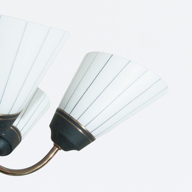 Chandelier with 5 Striped Glass Shades, 1950s For Sale - Image 4 of 8