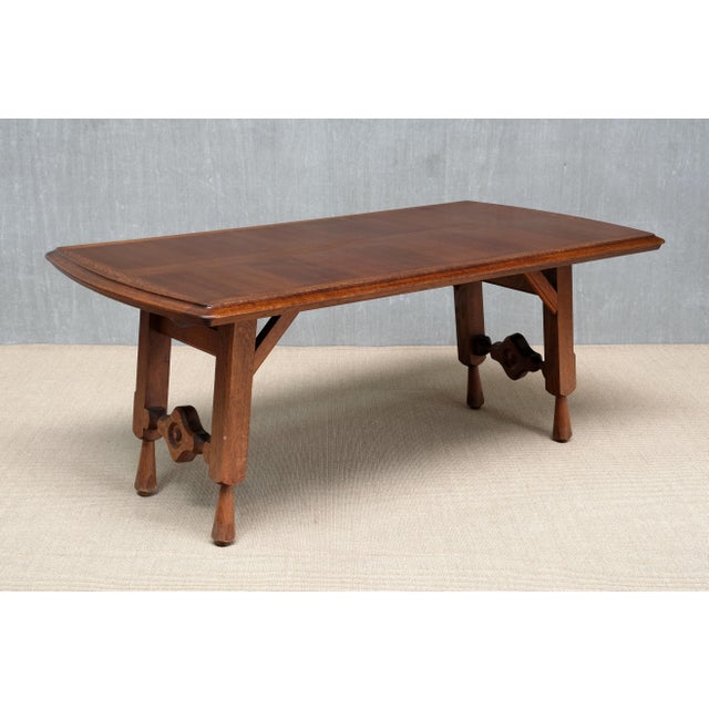 Oak Parquetry Dining Table by Guillerme et Chambron for Votre Maison, France, 1960s For Sale - Image 13 of 15
