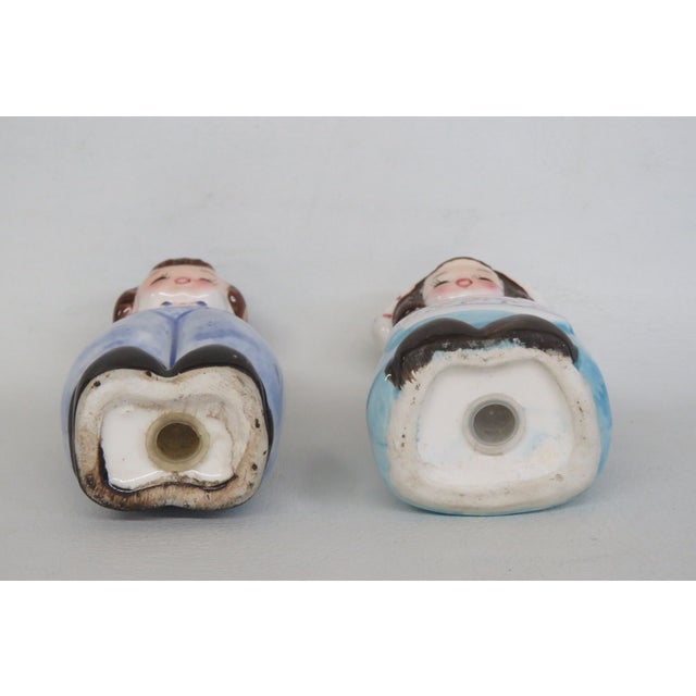 Mid 20th Century Dutch Boy and Girl Ceramic Salt and Pepper Shakers Hand Painted - Set of 2 For Sale - Image 10 of 13