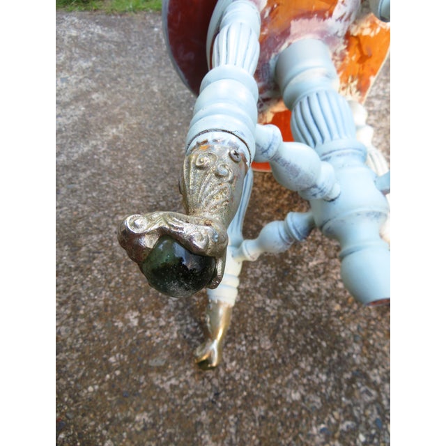 Antique Painted High Back Piano Stool W/ Nautical Glass Claw Feet For Sale - Image 17 of 18