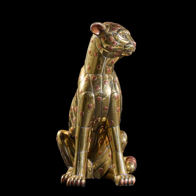 Brass Carlos Del Conde Mid Century Welded Brass Leopard Cat Signed Sculpture For Sale - Image 8 of 9