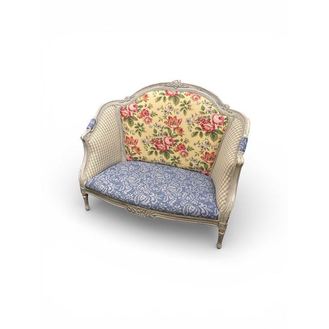 Custom Upholstered Hickory French Provincial Settee For Sale In New York - Image 6 of 11