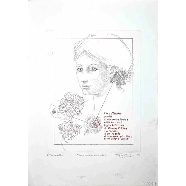 Nonna Rosina is an original etching print realized by Leo Guida in 1975. Hand-signed on the lower right in pencil and...