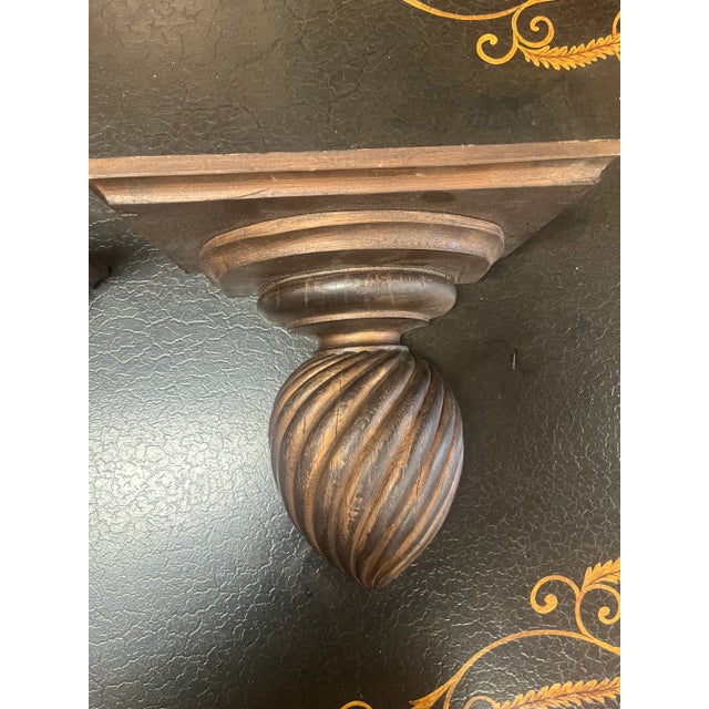 Late 19th Century A Pair of Corbel Shaped 19th Century Oak Wall Brackets Acorn Finial Shelves For Sale - Image 5 of 7