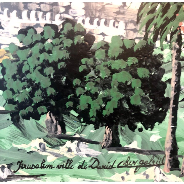 Gabriel Cohen, Large Israeli Naive Art Screen Enamel Oil Painting Jerusalem Old City Folk Art For Sale In Miami - Image 6 of 12