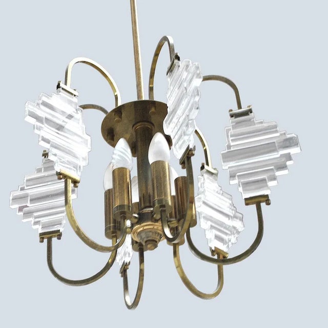 Brass and Glass Ceiling Lamp in the Style of Angelo Brotto, 1950s, in Very Good conditions. Designed 1950 to 1959 Up to...