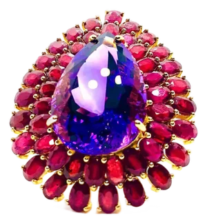 Bochic “Orient” Vintage Natural Ruby & Amethyst Ring Set In 18 K Gold & Silver