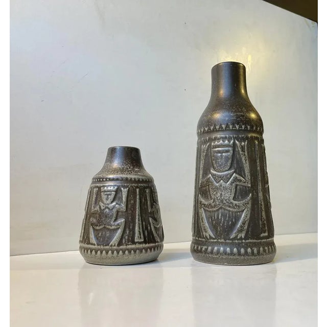 Danish Modern Ceramic Vases with Trolls by Johgus, 1970s, Set of 2 For Sale - Image 4 of 7