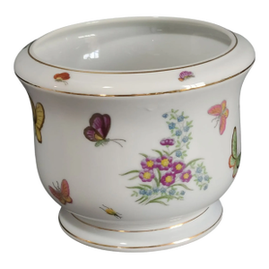 Vintage Hand Painted Porcelain Colorful Floral Butterflies Jardiniere Planter