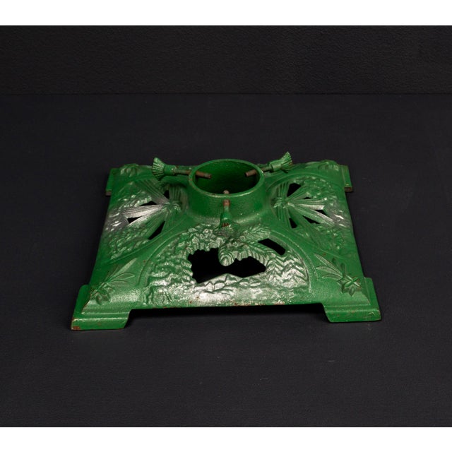 Forest Green Art Nouveau Cast Iron Christmas Tree Stand, 1920s For Sale - Image 8 of 15