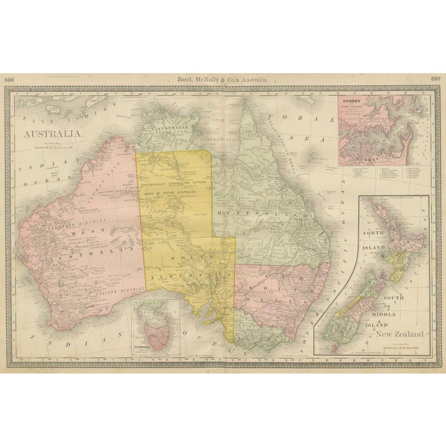 Title: Antique Australia & New Zealand Map Wall Art – Rand McNally Atlas, c.1888 : This finely colored antique atlas map...