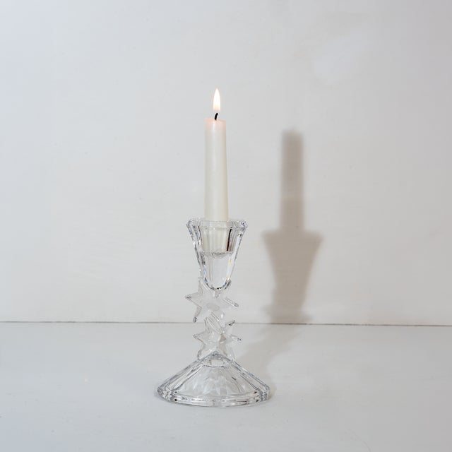 Charming leaded crystal candlestick featuring two stacked stars.