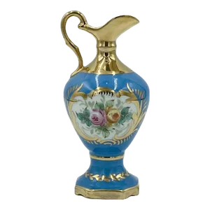 Vintage Limoges France Decor Main Porcelain Miniature Blue Floral Urn Pitcher