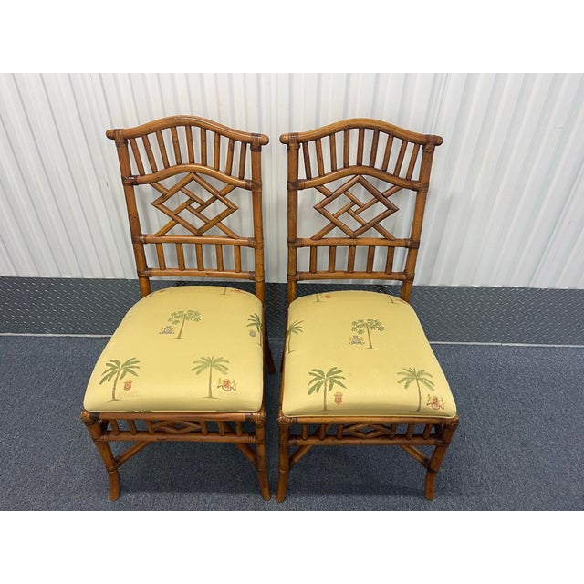 Wood Late 20th Century Pair of Rattan Chippendale-Style Dining Chairs With Fretwork Backs For Sale - Image 7 of 12