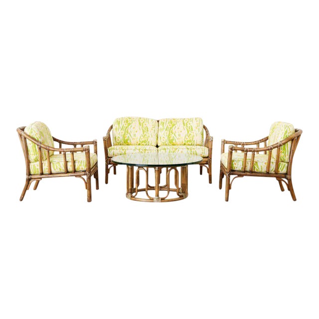 Mcguire Settee Armchairs And Cocktail Table Living Room Suite