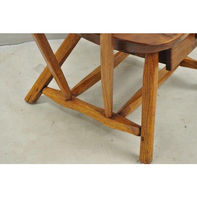 Vintage Hunt Country Furniture Pine Wood Writing Desk Windsor Chair W/ Drawer For Sale - Image 13 of 18