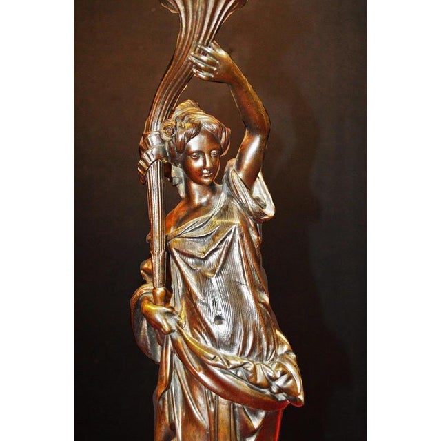 19th Century French Bronze Figural Lady Lamp with Opaline Globe, 1865 For Sale - Image 3 of 18