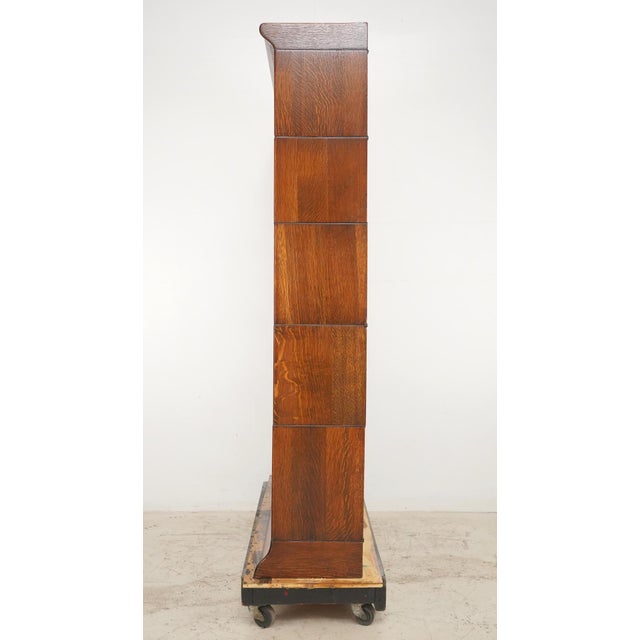 Brown Antique Five Section Oak Barrister Bookcase With Beveled Glass For Sale - Image 8 of 11