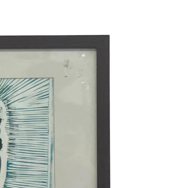 Wood 1970s Framed Contemporary Figurative Portrait Print in Blue and Green. For Sale - Image 7 of 10