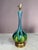 Angular onion shaped vase pottery with pointed blue drip glaze over green glaze. Brass base & socket. Gorgeous blue &...
