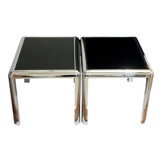 Pair of 1970s Chrome and Glass Side Tables For Sale