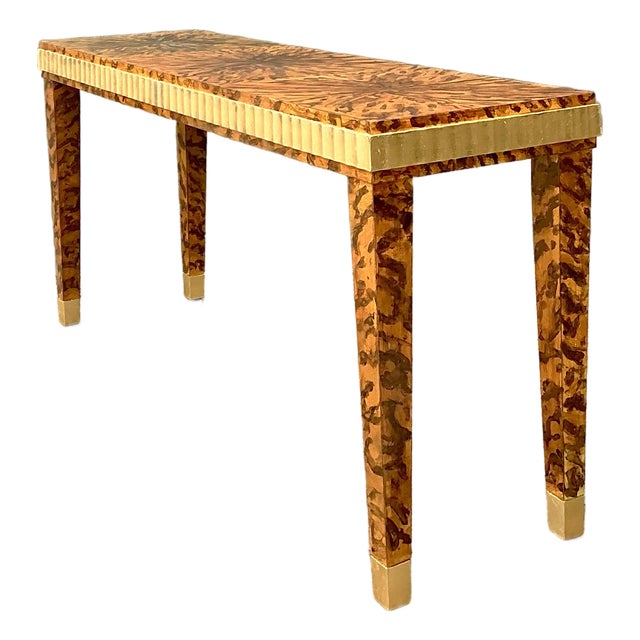 Vintage Fluted Edge Tortoise Faux Finished Lane Console Table For Sale
